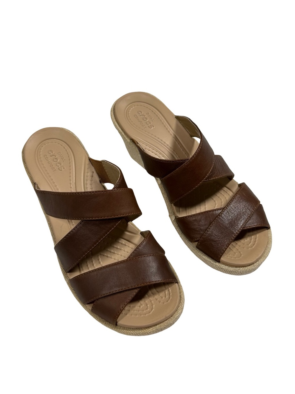 Crocs A Leigh Crisscross Wedge Sandals Womens 7 Comfort Platform Slide Casual